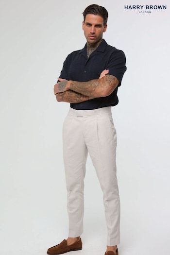 Harry Brown Natural Decorate Cotton Linen Blend Trousers (E01369) | £89