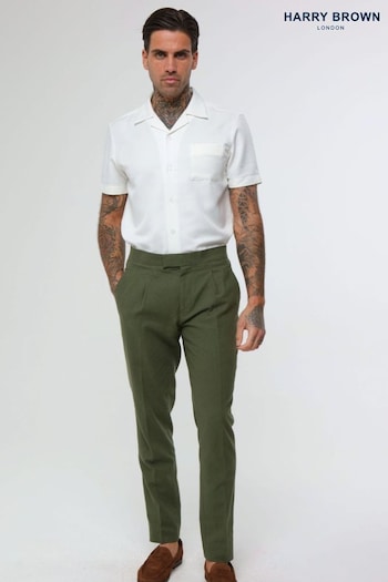 Harry Brown Green Decorate Cotton Linen Blend Trousers (E01370) | £89