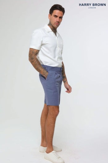 Harry Brown Blue Decorate Cotton Linen Blend Shorts (E01373) | £69