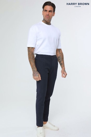 Harry Brown Blue Deakin Cotton Linen Seersucker Trousers (E01375) | £89