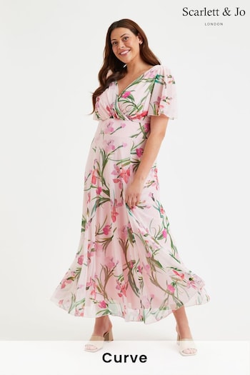 Scarlett & Jo Pink Isabelle Angel Sleeve Maxi Dress (E01378) | £95