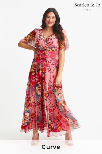 Scarlett & Jo Pink Isabelle Angel Sleeve Maxi Dress (E01382) | £95