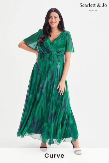Scarlett & Jo Green & Purple Isabelle Angel Sleeve Maxi Dress (E01385) | £95