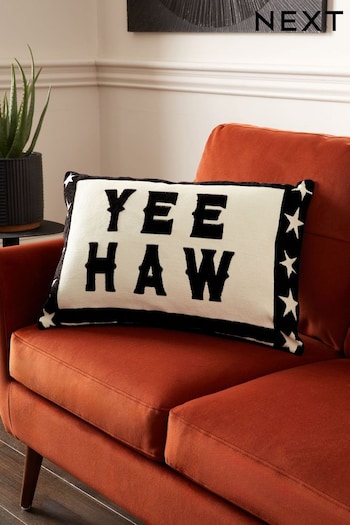 Monochrome Yee Haw Slogan Velvet Cushion (E01431) | £30