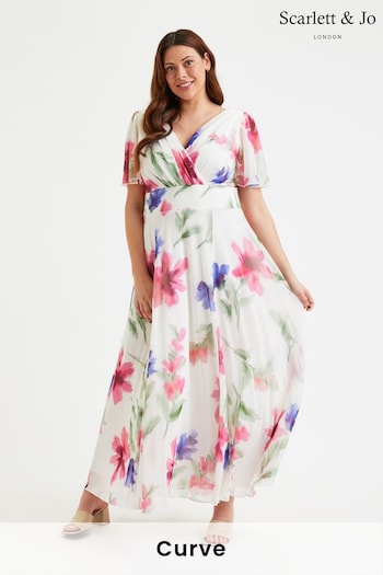 Scarlett & Jo Pink & Purple Floral Isabelle Angel Sleeve Maxi Dress (E01447) | £95