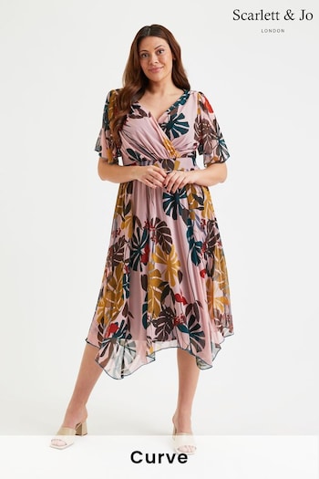 Scarlett & Jo Pink Multi Tropical Julie Hanky Hem Dress (E01452) | £95