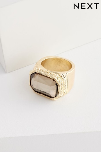 Grey Gold Tone Cocktail Ring Made With Recycled Zinc (E01510) | £0