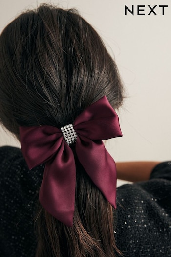 Burgundy Red Diamante Bow Scrunchie (E01517) | £12