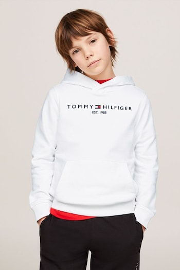 Tommy Hilfiger Essential Logo Embroidery White Hoodie (E01522) | £45 - £55