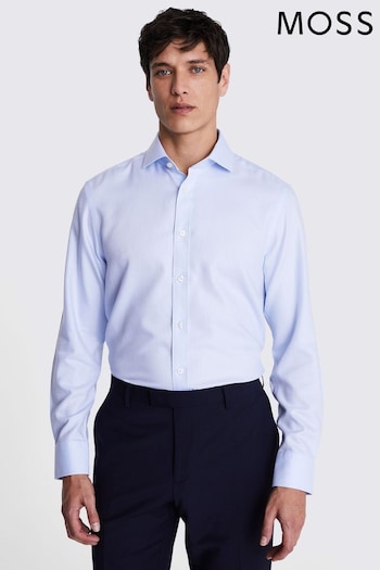 MOSS Tailored Fit Sky Blue Oval Textured Non Iron Shirt (E01552) | £50
