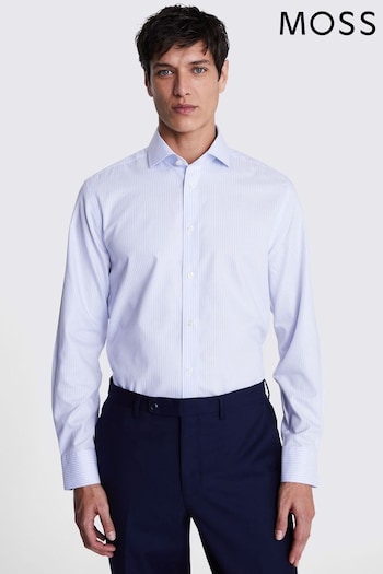 MOSS Tailored Fit Light Blue Stripe Twill Non Iron Shirt (E01557) | £50