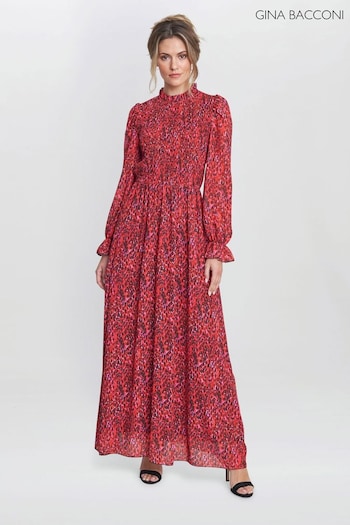 Gina Bueno Bacconi Red Thea Sheered Long Sleeve Dress (E01627) | £120