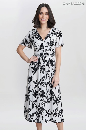 Gina Bacconi Gabriella Jersey Print White Dress (E01632) | £120