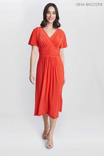 Gina Bacconi Orange Frieda Jersey Print Dress (E01633) | £130