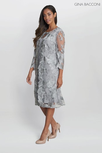 Gina web Bacconi Grey Leila Petite Lace Mock Jacket Dress (E01636) | £299