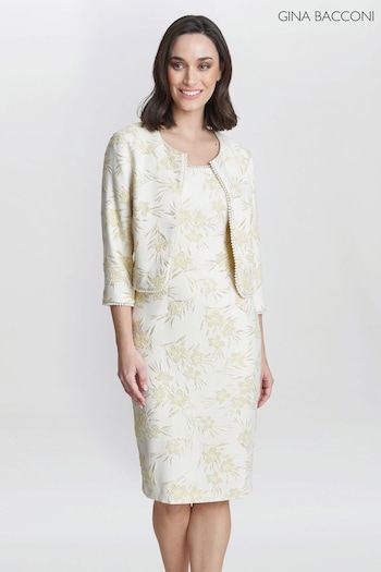 Gina todo Bacconi Yellow Lindsay Dress And Jacket With Pearl Trim (E01639) | £370