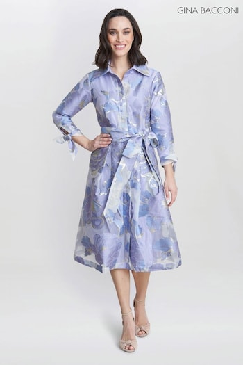 Gina Bacconi Blue Lauren Jacquard Shirt Dress (E01643) | £350