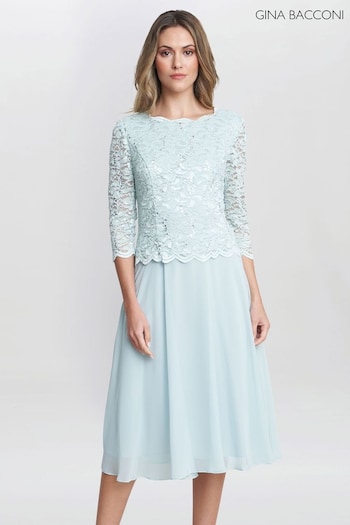 Gina mezza Bacconi Rona Midi Dress With Lace Bodice & Chiffon Skirt (E01644) | £299