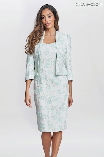 Gina Bacconi Blue Eva Floral Jacquard Dress (E01645) | £380