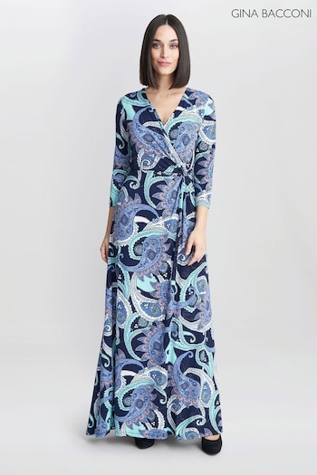 Gina Bacconi Blue Danielle Jersey Wrap Maxi Dress (E01649) | £150