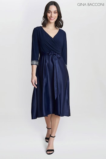 Gina Decid Bacconi Blue Doris Petite Midi High Low Dress With Tie Belt (E01655) | £299