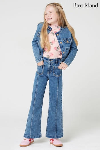 River Island Blue Girls Seam Front Pocket Flare 100% Cotton Jeans (E01668) | £26