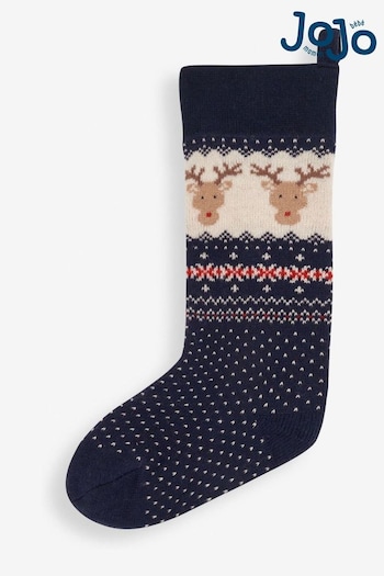 JoJo Maman Bébé Blue Reindeer Knitted Stocking (E01709) | £20