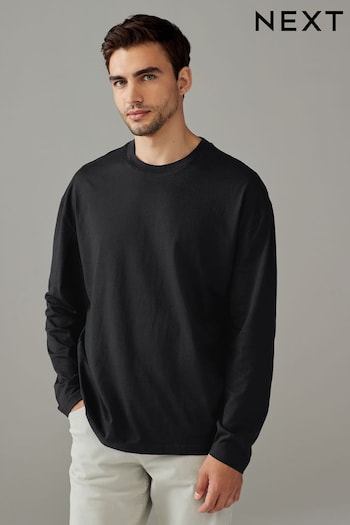 Black Relaxed Fit Long Sleeve Crew Neck T-Shirt (E01721) | £11