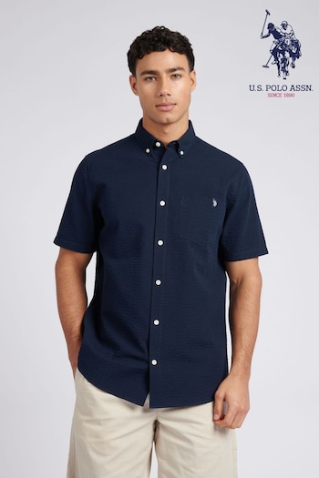 U.S. Polo box Assn. Mens Seersucker Short Sleeve Shirt (E01817) | £60