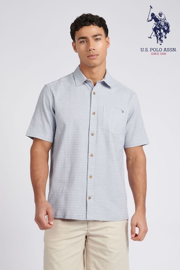 U.S. Polo marc Assn. Mens Blue Seersucker Stripe Short Sleeve Shirt (E01828) | £65