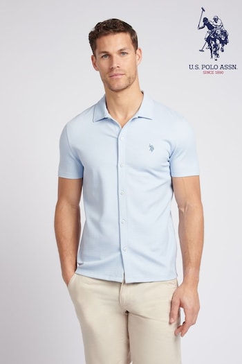 U.S. Barbour Polo Assn. Mens Regular Fit Blue Texture Short Sleeve Shirt (E01837) | £60