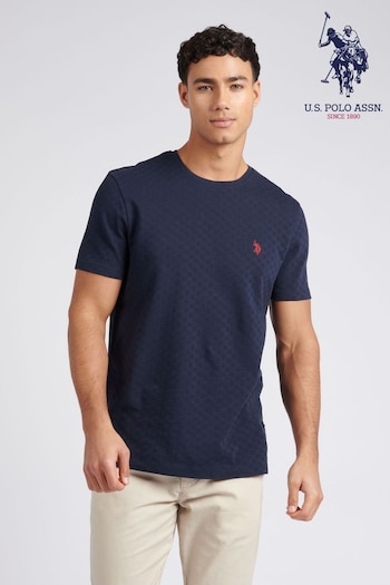 U.S. Polo Assn. Mens Blue Classic Fit Check Texture T-Shirt (E01846) | £35