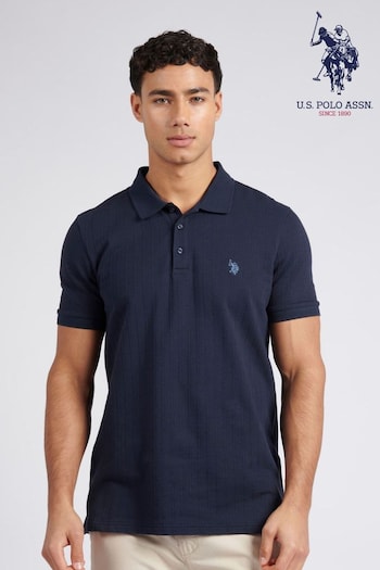 U.S. Polo Assn. Mens Regular Fit Blue Vertical Texture Polo Shirt (E01847) | £60
