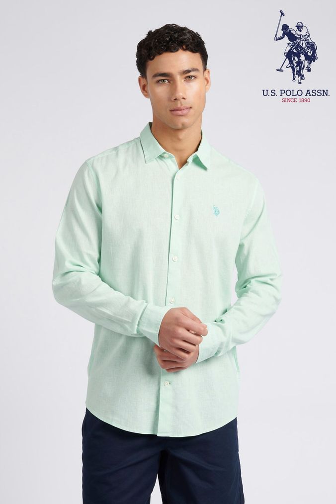 Buy Men s Single Plus Size Linen Shirts Green Online Next UK