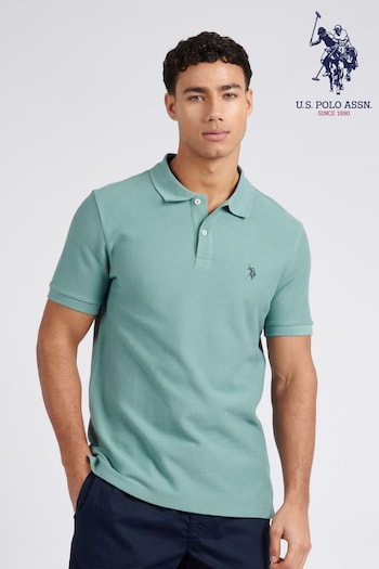 U.S. Polo Assn. Mens Blue Regular Fit Texture Herringbone Polo Shirt (E01852) | £55