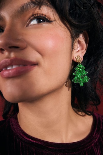 Glitter Green Christmas Tree Earrings (E01883) | £8