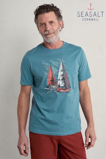 Seasalt Cornwall Blue Mens Midwatch Organic Cotton T-Shirt (E01972) | £30