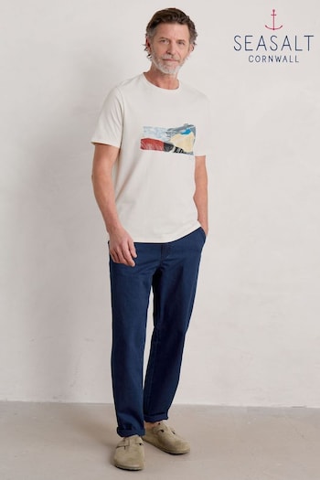 Seasalt Cornwall White Mens Midwatch Organic Cotton T-Shirt (E01980) | £30