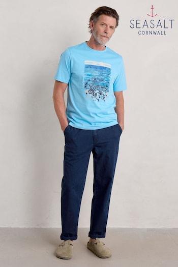 Seasalt Cornwall Blue Mens Midwatch Organic Cotton T-Shirt (E01982) | £30