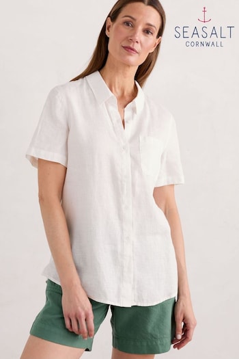 Seasalt Cornwall White Drydock Short Sleeve Linen Shirt (E02021) | £60