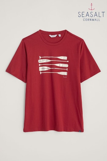 Seasalt Cornwall Red Mens Midwatch Organic Cotton T-Shirt (E02034) | £30