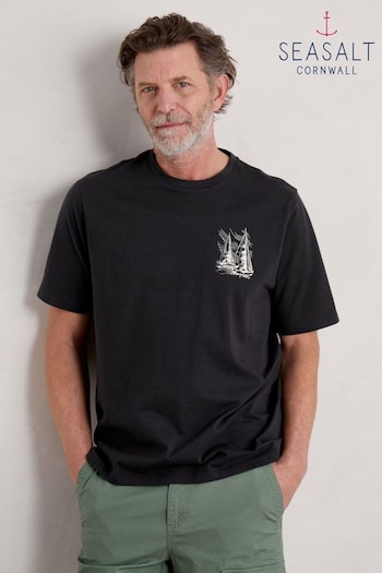 Seasalt Cornwall Black Mens Loggerhead Organic Cotton T-Shirt (E02046) | £26