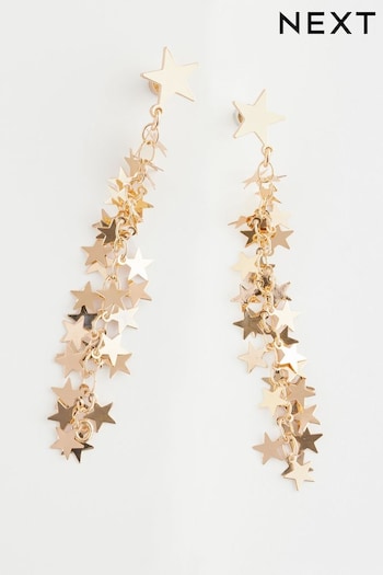 Gold Tone Christmas Star Drop Earrings Made With Recycled Brass and Zinc (E02158) | £8