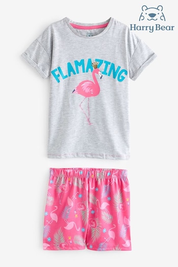 Harry Bear Grey Flamingo Short Pyjamas (E02288) | £17