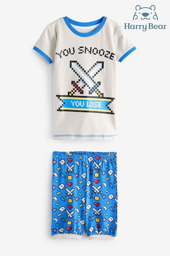 Harry Bear Blue Gaming You Snooze You Lose Short Pyjamas (E02289) | £16