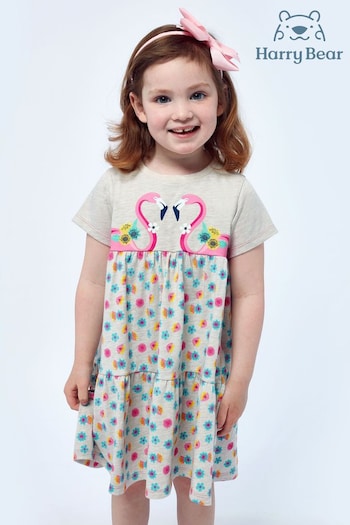 Harry Bear Pink Flamingo Flower Print Dress (E02299) | £17