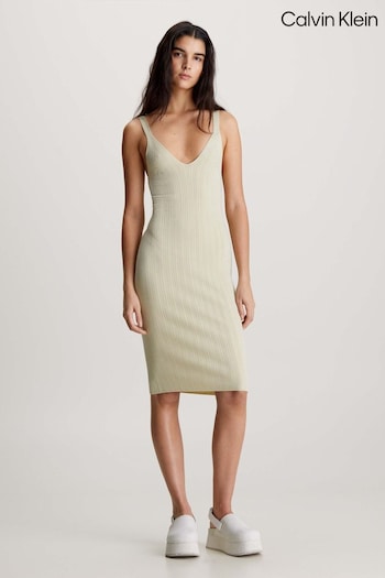 Calvin VHB Klein Green Ribbed Label Sweater Dress (E02432) | £100