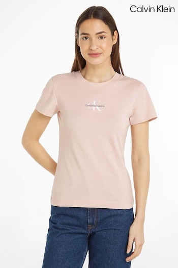 Calvin Shoulder Klein Slim Fit Pink Logo T-Shirt (E02434) | £40