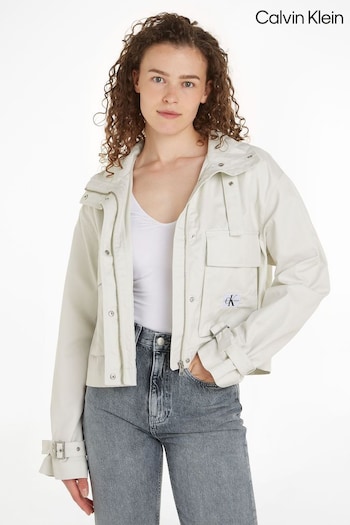 Calvin Sand Klein Logo  Utility Short White Jacket (E02439) | £170