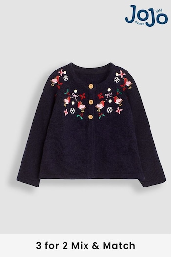 JoJo Maman Bébé Navy Robin Embroidered Cardigan (E02551) | £30